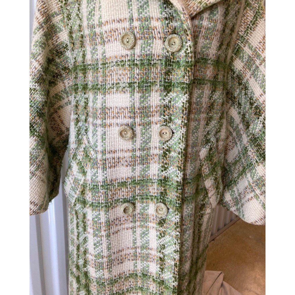 Winter Wool Coat Early 1960s Plaid Boucle - Picture 4 of 10